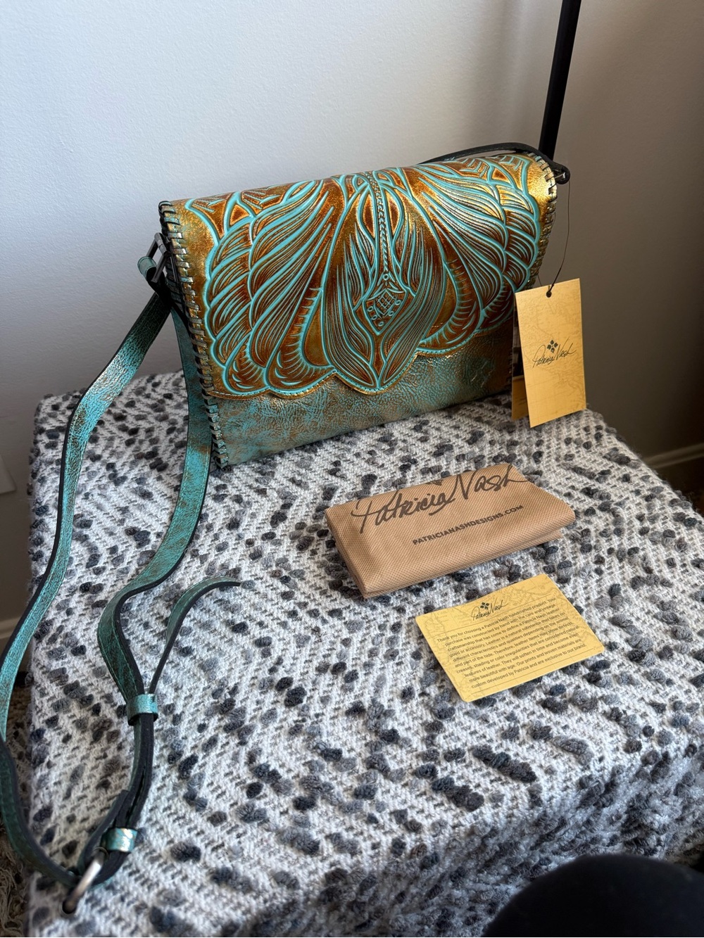 Patricia Nash Turquoise & Gold Tooled Leather Crossbody